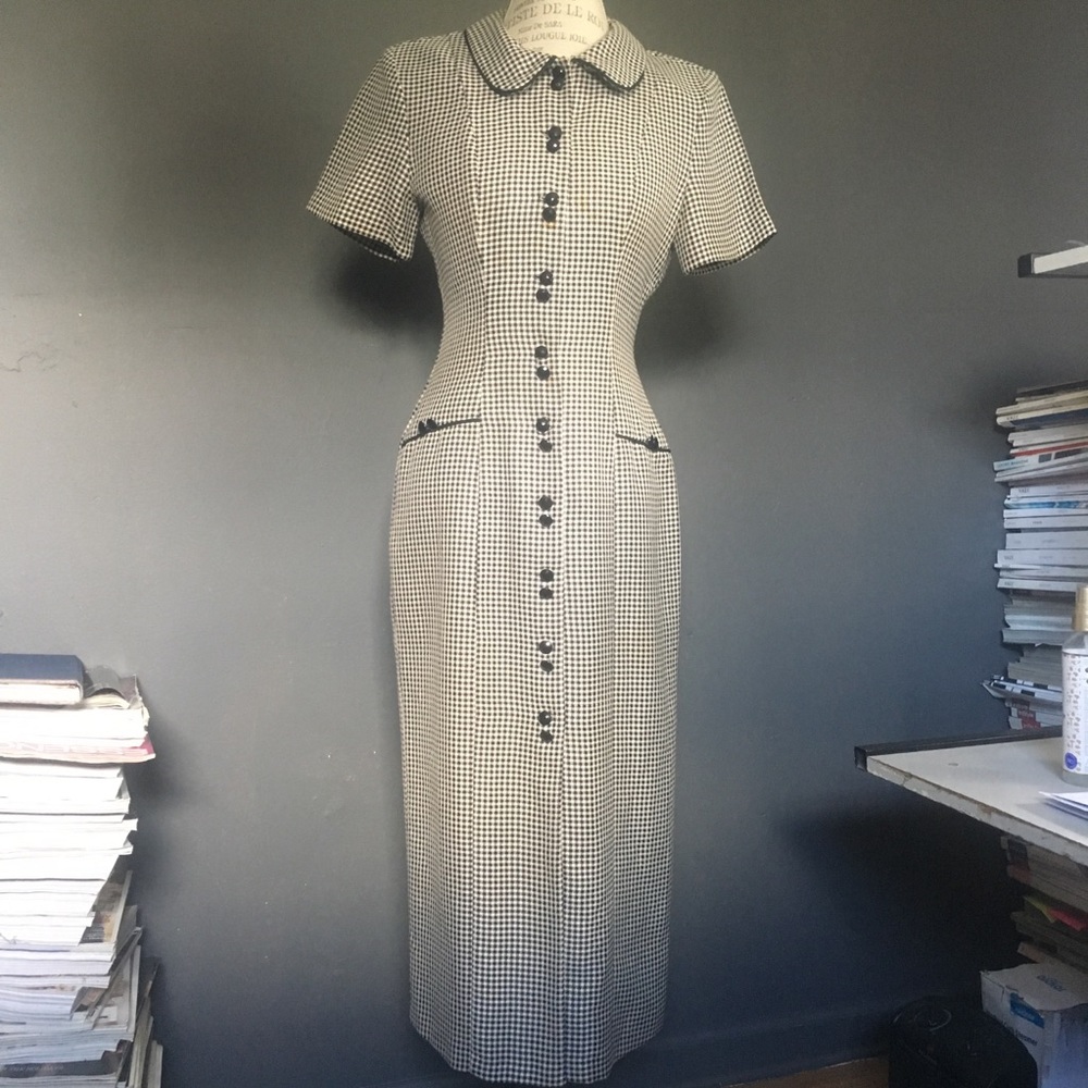 vintage Black and white checker short sleeve maxi dress sz SMALL